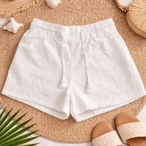 Women's White Cotton Drawstring Shorts